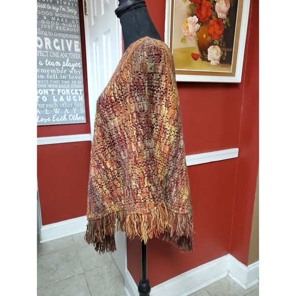 ALFRED DUNNER Petite S - M Sweater Poncho Cape Fringe Autumn Palette - Picture 9 of 14